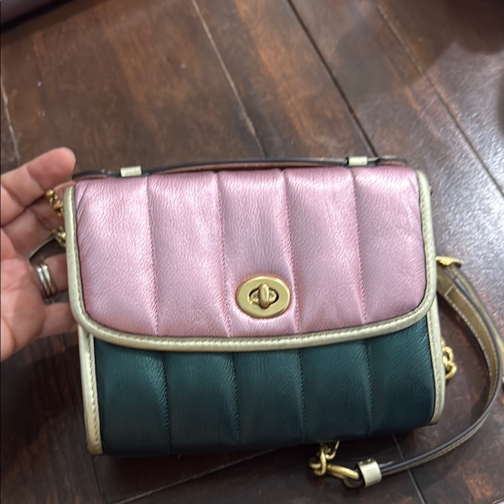 Elegant Pink and Green Quilted Women's Bag